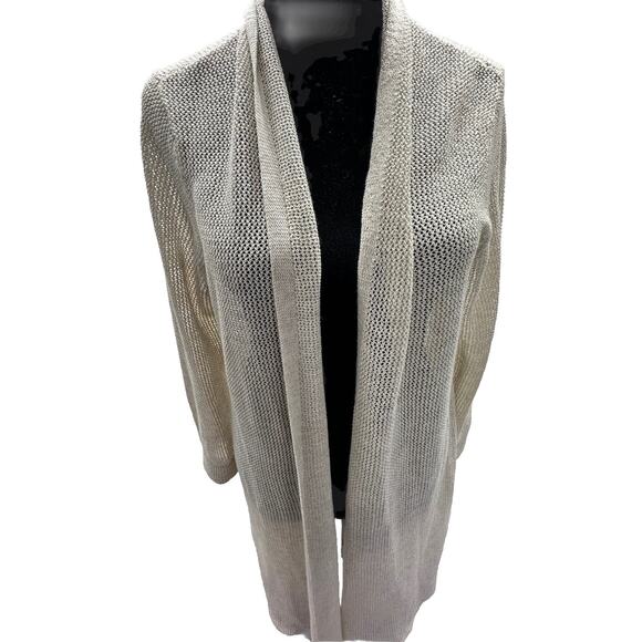 EILEEN FISHER Cardigan Womens Small Italian Yarn Sweater Open Front Beige - Picture 2 of 8